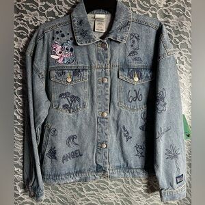 Disney Stitch Denim Jean Trucker Jacket Embroidered and Drawings Urban